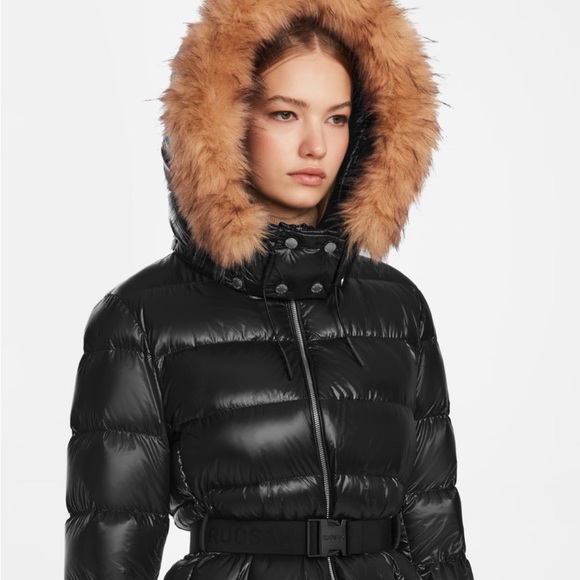 Brand New RUDSAK Lilith Women's Glossy Black Quilted Down Puffer with Faux Fur - Picture 6 of 10